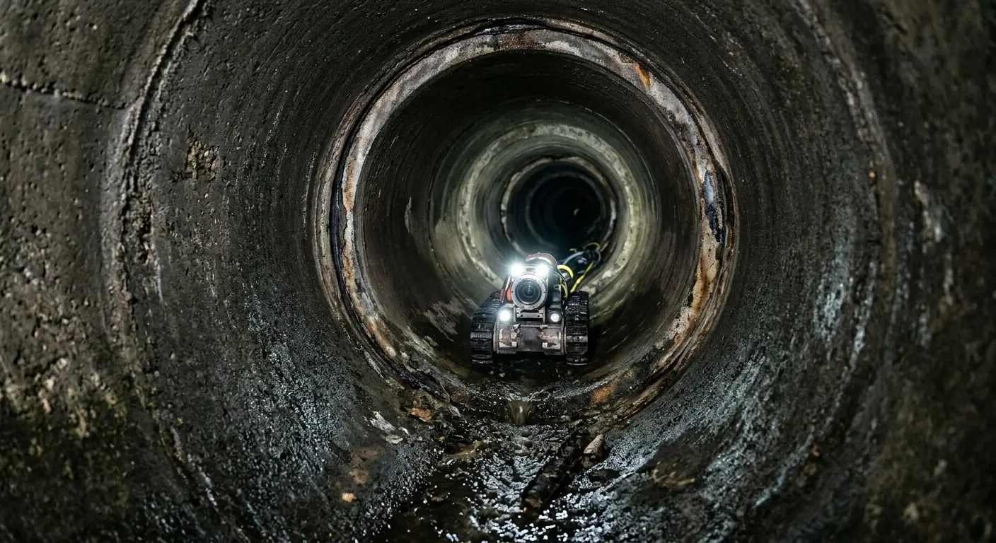 Robotic sewer camera inspecting pipe interior for Sewer Line Repair in Noble
